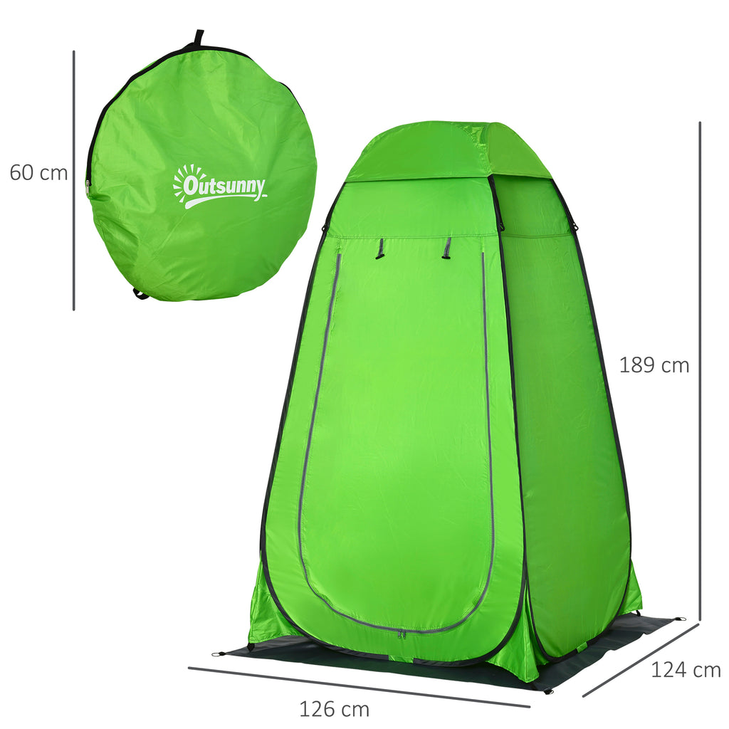 Outdoor Camping Shower Tent with Zippered Door, Storage Bag, and Hook, 126x124x189cm, Green