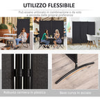 3-Panel Folding Metal and Polyester Room Divider, 253 x 50 x 182 cm, Black