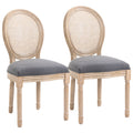 HOMCOM Set of 2 Dining Chairs in Linen-Effect Fabric with Perforated Rattan Backrest, Wooden Legs, Grey