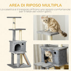Multi-Level Cat Tree with House, Ladder, Ball and Sisal Posts, 48x48x125 cm, Grey
