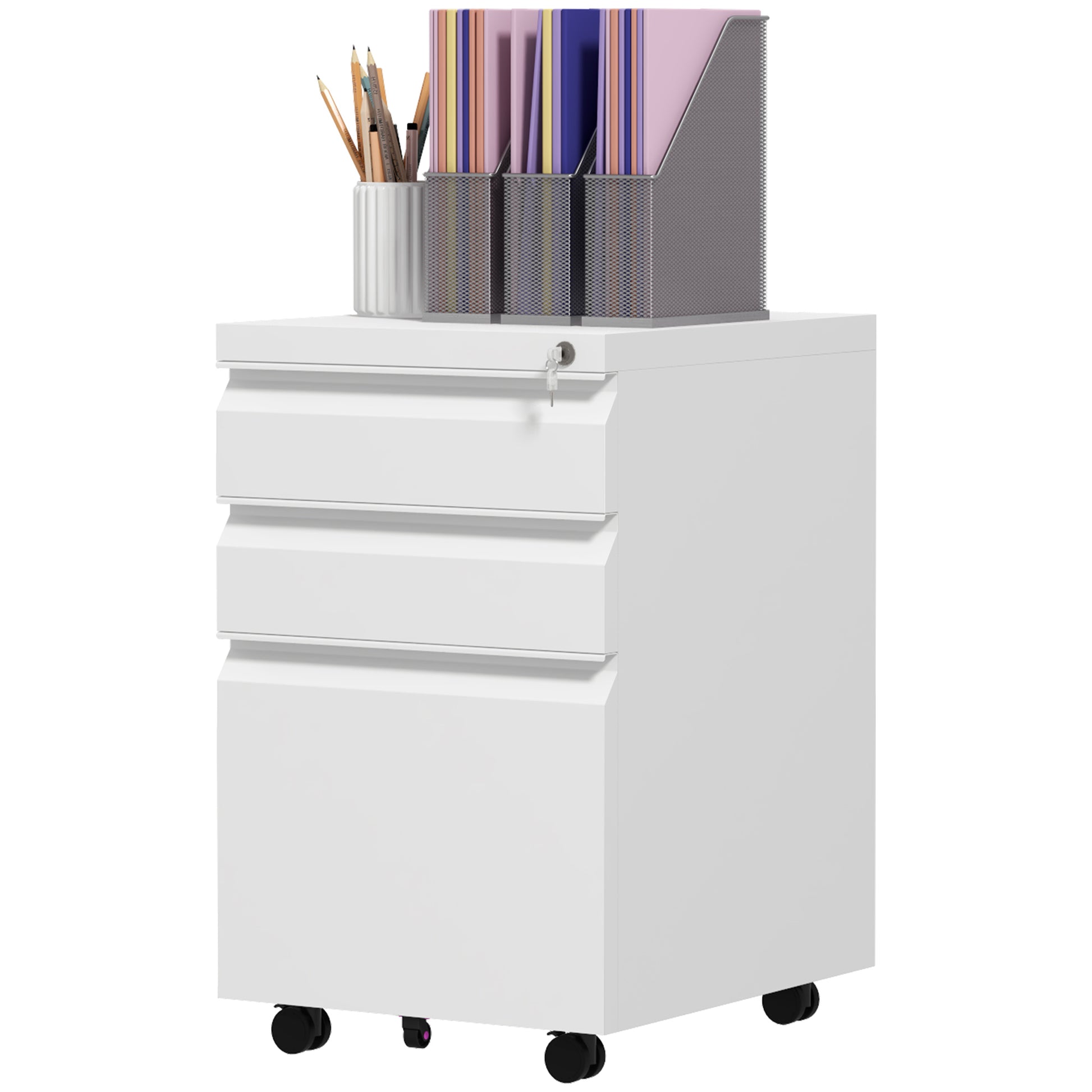 3 -drawer office cabinet with adjustable bar and tray, in steel, 37x43.5x60 cm, white, white - Borgè