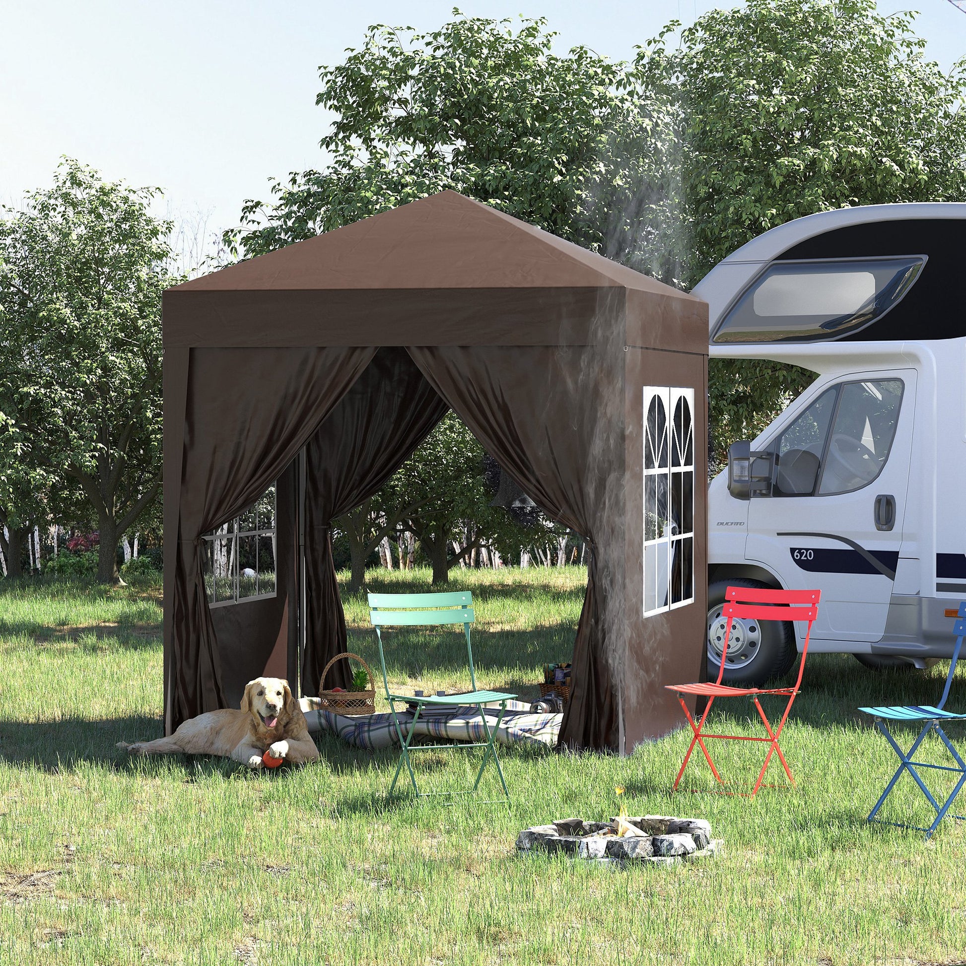 Outsunny gazebo 2x2 m folding with 4 removable walls and transport bag, metal and polyester, brown - Borgè