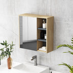 Bathroom Mirror Cabinet with 2 Doors, 60x20x60 cm Bathroom Cabinet with Mirror, Open Compartment, Natural
