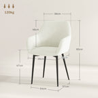 Set of 2 Nordic Dining Chairs Padded with Curved Armrests in Velvet Effect Fabric, 54x57x80 cm, Cream