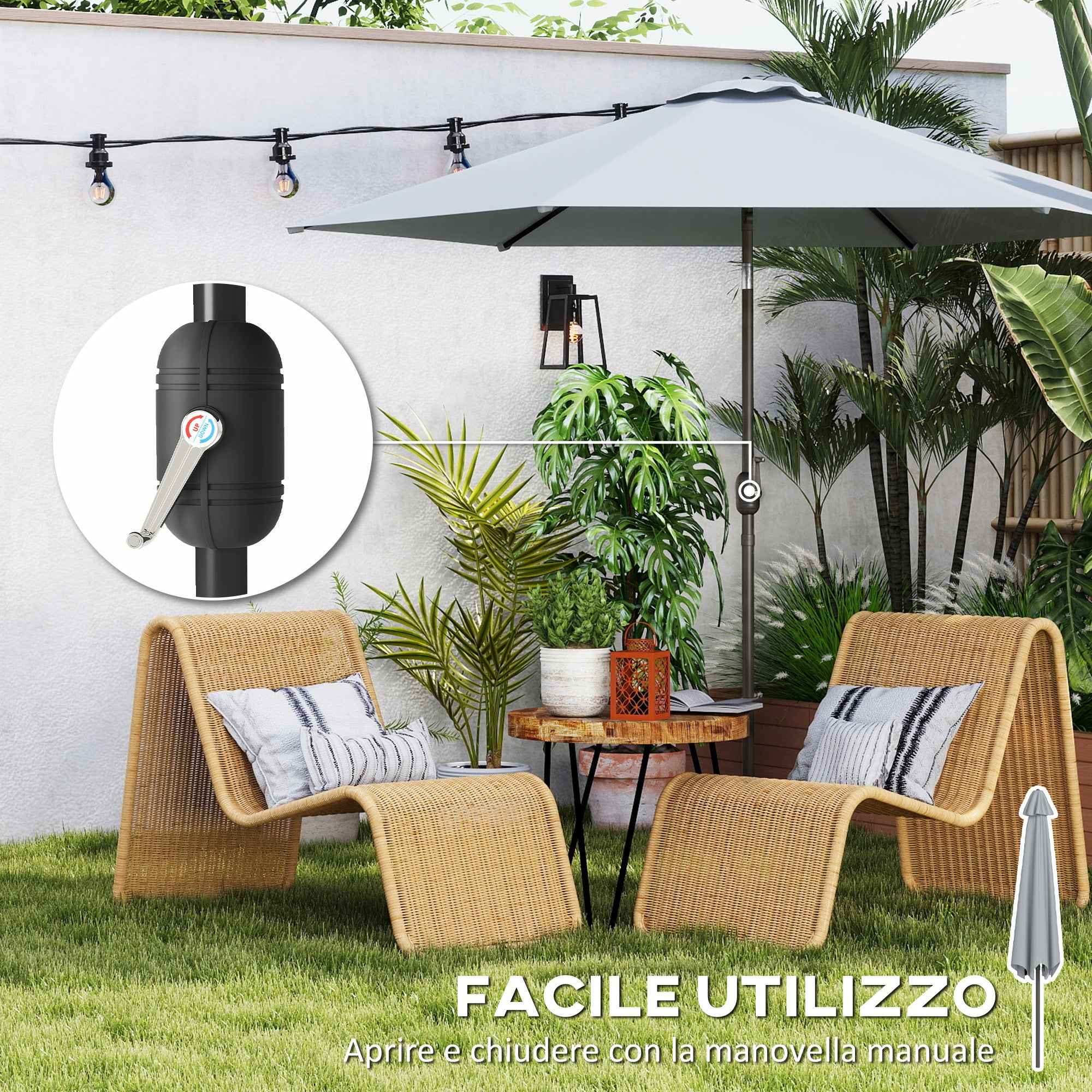 Outsunny 3x3 m Tilting Garden Umbrella with Crank Opening, Metal and Polyester, Grey