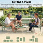 Outsunny 4-Piece Garden Set, Outdoor Metal Sofa with Slats, Green
