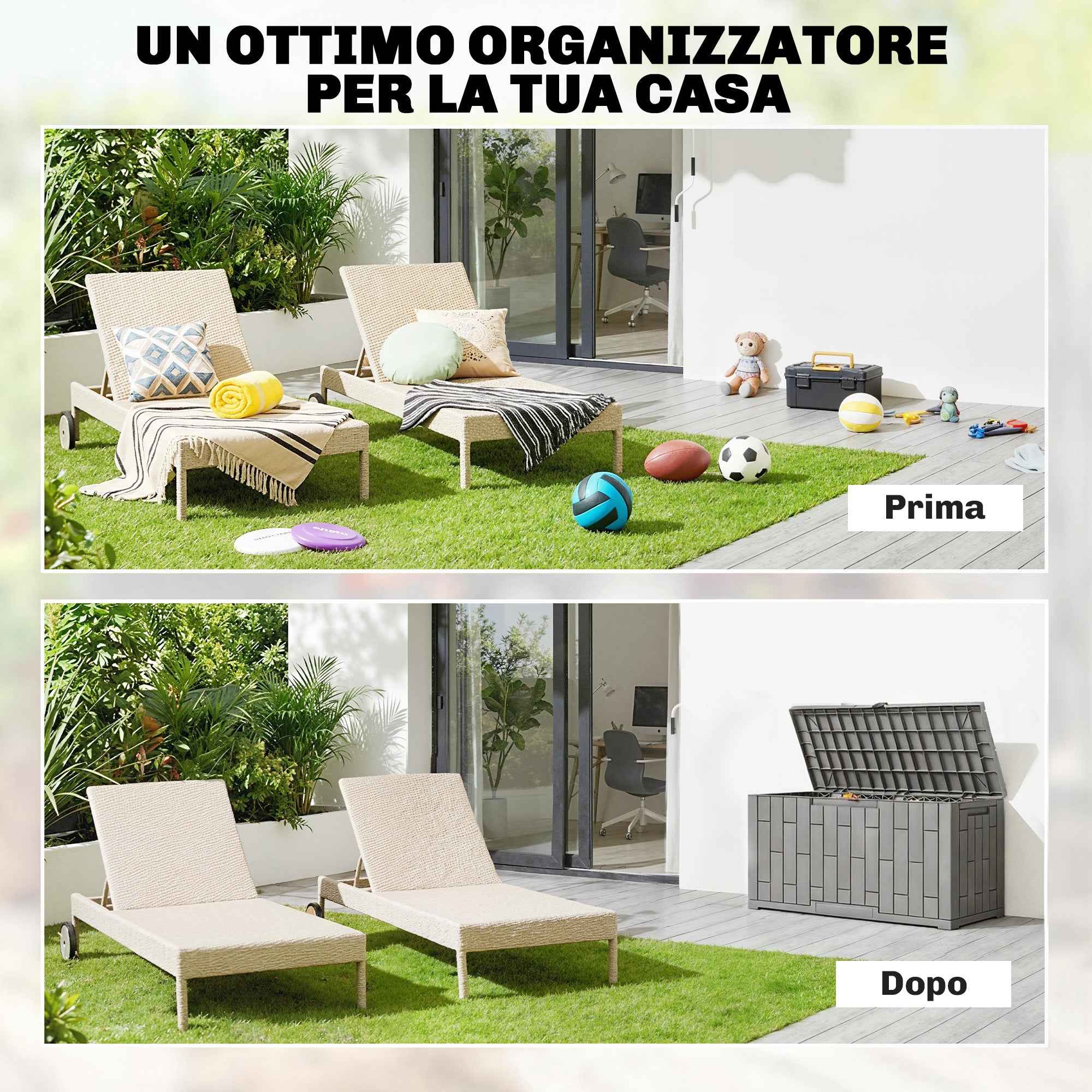 Outsunny 227L Waterproof and UV-Resistant Resin Garden Storage Box with Key Lock, 106.5x43x54.5 cm, Grey
