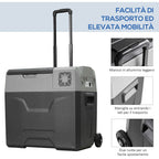 50L Car Fridge with Touch Panel, Handle and 2 Wheels, in Aluminum and Plastic, 58.6x37.8x54.5 cm, Gray