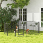 PawHut 12-Panel Modular Dog Playpen, 80x100 cm, Foldable, with Steel Door and 12 Pegs, Grey