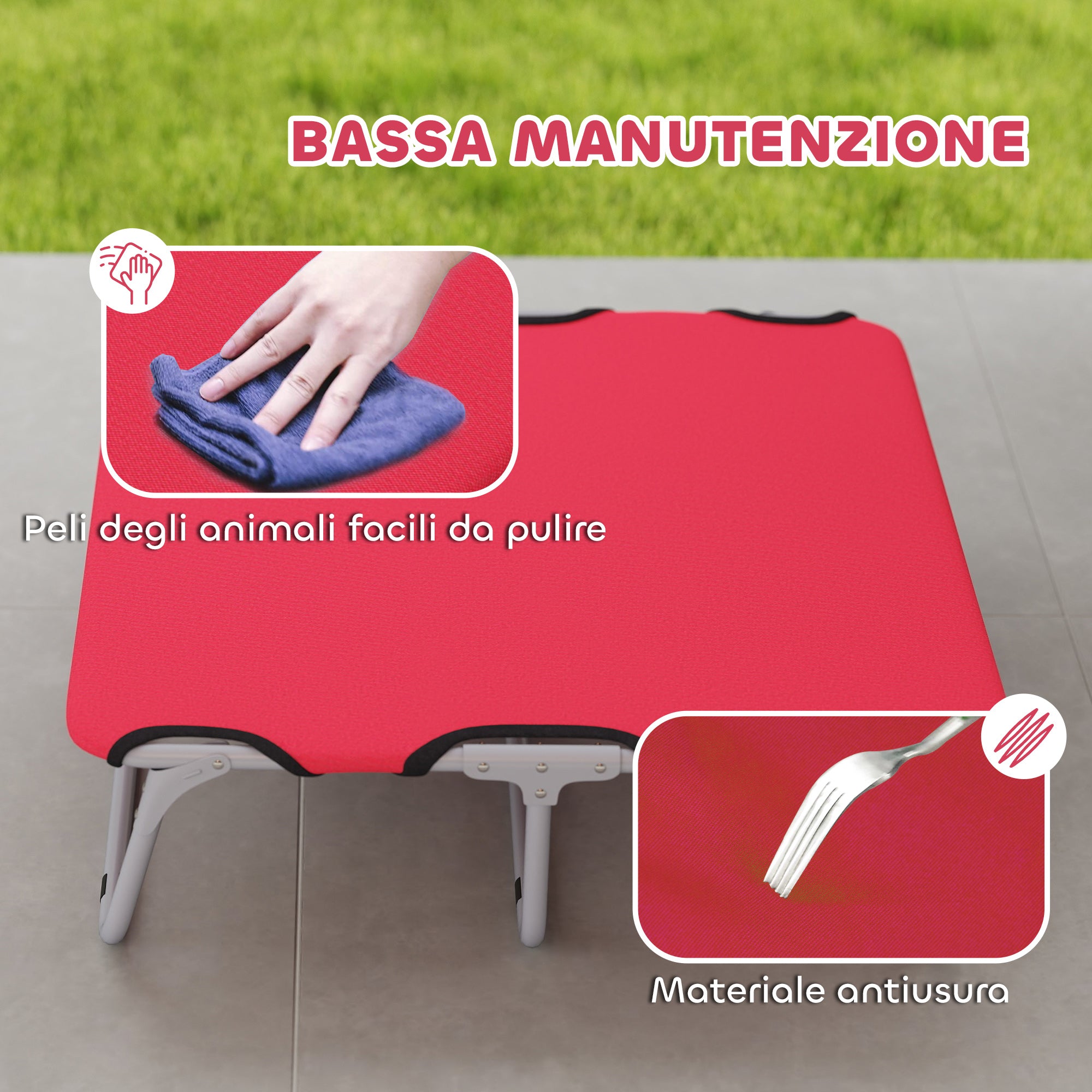 Foldable Bed for Small Dogs for Indoors and Outdoors, Metal and Oxford Fabric, 71x58x20 cm, Red