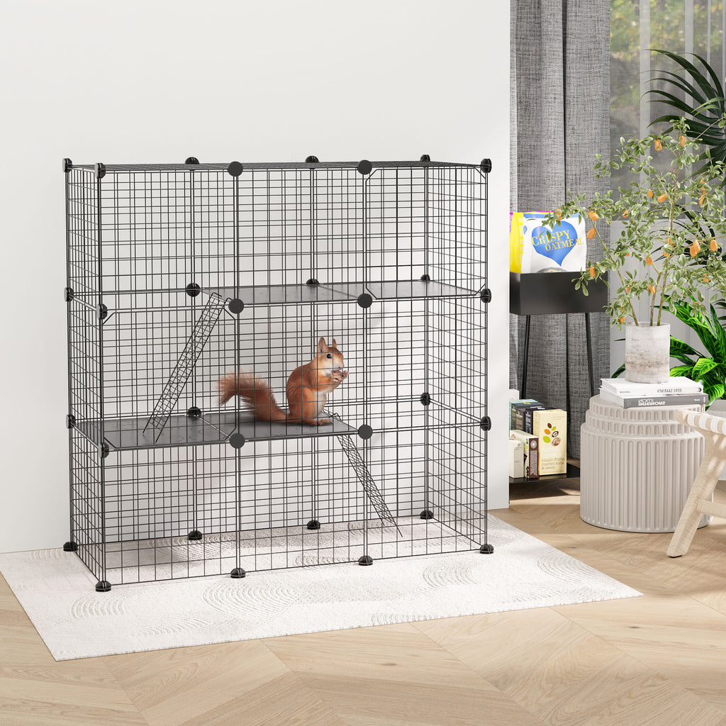 Modular Pet Playpen with 31 Panels, 2 Doors and 2 Ramps, Made of Steel and PP, 105x45x105 cm, Black