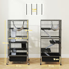 4 Level Small Animal Cage with Ramps, Platforms, Hammock and Wheels, 52x52x115 cm, Grey