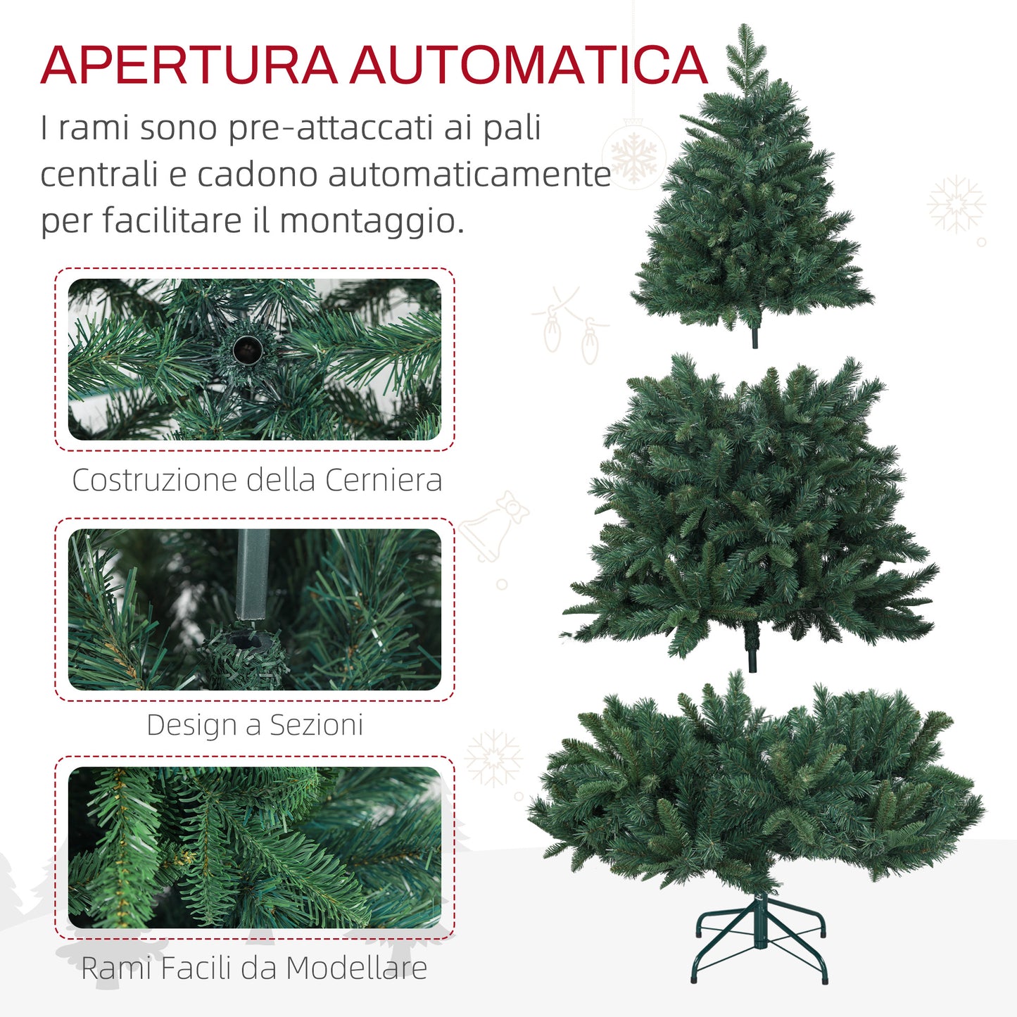 CHRISTMAS TREE - Artificial Christmas Tree 180cm with 1061 Branches and Metal Base, Green