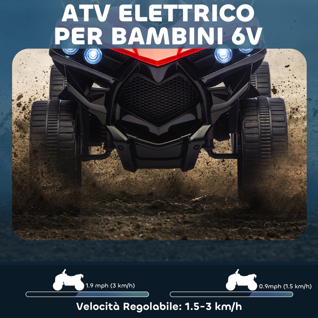 Kids Electric Quad Bike ATV with 6V Rechargeable Battery, LED Headlights and Music, Ages 3-8 Years, Red