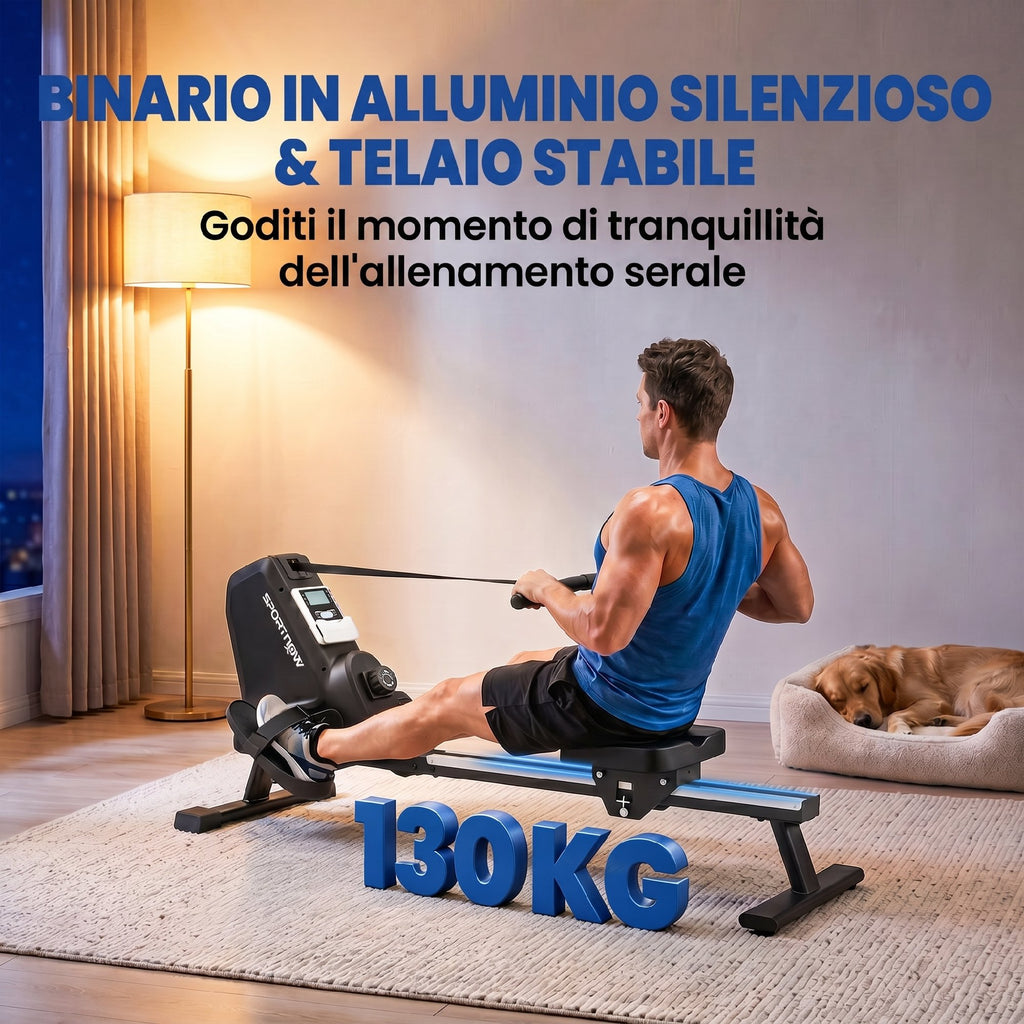 SPORTNOW Rowing Machine, 16 Levels Magnetic Resistance, Aluminum Track, Bluetooth, APP Compatible.