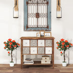 21-Flower Artificial Camellia Plant with Cement and Moss Pot, Ø18x90 cm, Orange