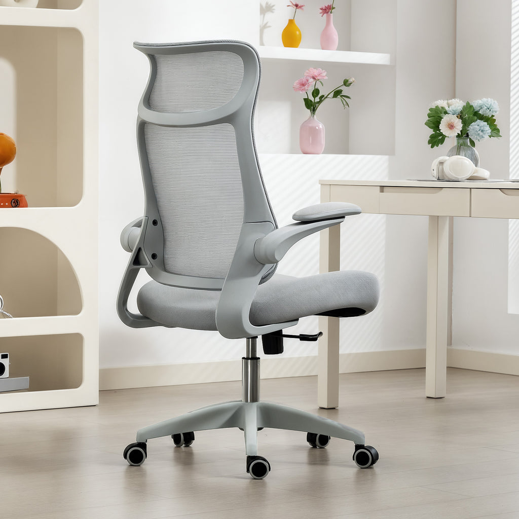 Ergonomic Office Chair with Adjustable Armrests, Mesh Backrest and Headrest, Grey
