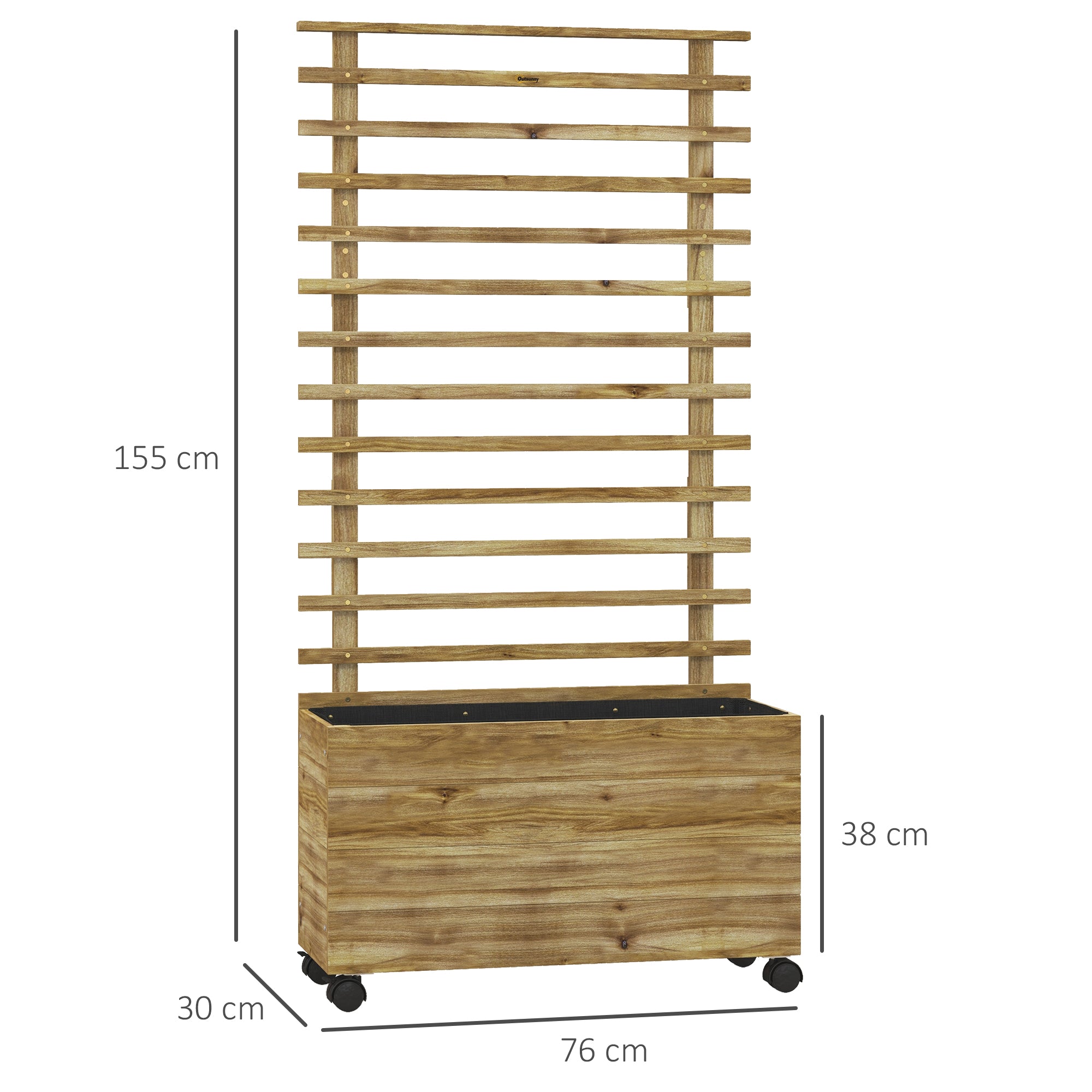 Outsunny Vertical Planter with 4 Wheels and Wooden Trellis for Climbing Plants, 76x30x155 cm, Wood Color