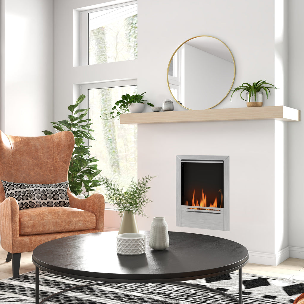 Built-in Bioethanol Fireplace in Steel, 0.9L Capacity and 3.3 Hours Duration, 48x18x59 cm, Silver