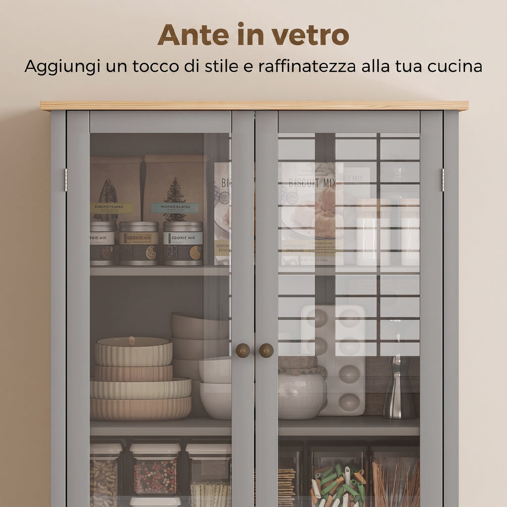 5-Tier Pantry Unit with Central Drawer in MDF and Chipboard, 76x40x182.5 cm, Grey