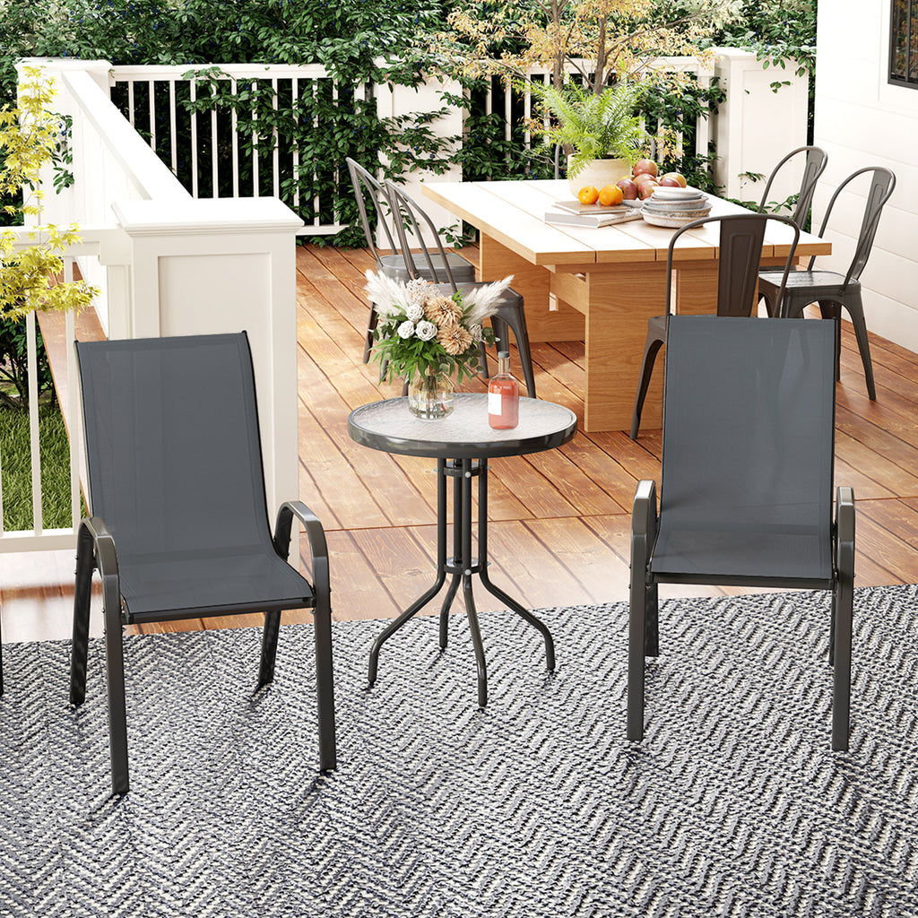 Outsunny 3-Piece Garden Set with 2 Garden Chairs 54x71x93 cm and Round Table Ø60x71 cm in Dark Grey Steel