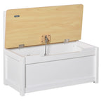 2 in 1 Wooden Children's Storage Chest with Piston for Safe Closing, 60x30x50cm White and Natural Wood