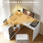 HOMCOM Modern Corner Desk with Shelf and Fabric Drawer, 110x100x75 cm, White