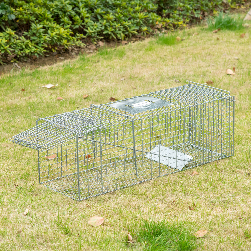 Outsunny Foldable Steel Rat, Mice, and Nutria Cage Trap, 93x31x34.5cm, Silver