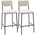 HOMCOM Set of 2 High Back Bar Stools with Footrest and Chenille Upholstery, Cream