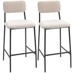 HOMCOM Set of 2 High Back Bar Stools with Footrest and Chenille Upholstery, Cream