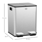 Section Dustbin with Silent Closure, Stainless Steel and PP, 45.8x36x51.6 cm