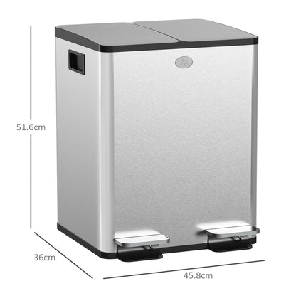 Section Dustbin with Silent Closure, Stainless Steel and PP, 45.8x36x51.6 cm