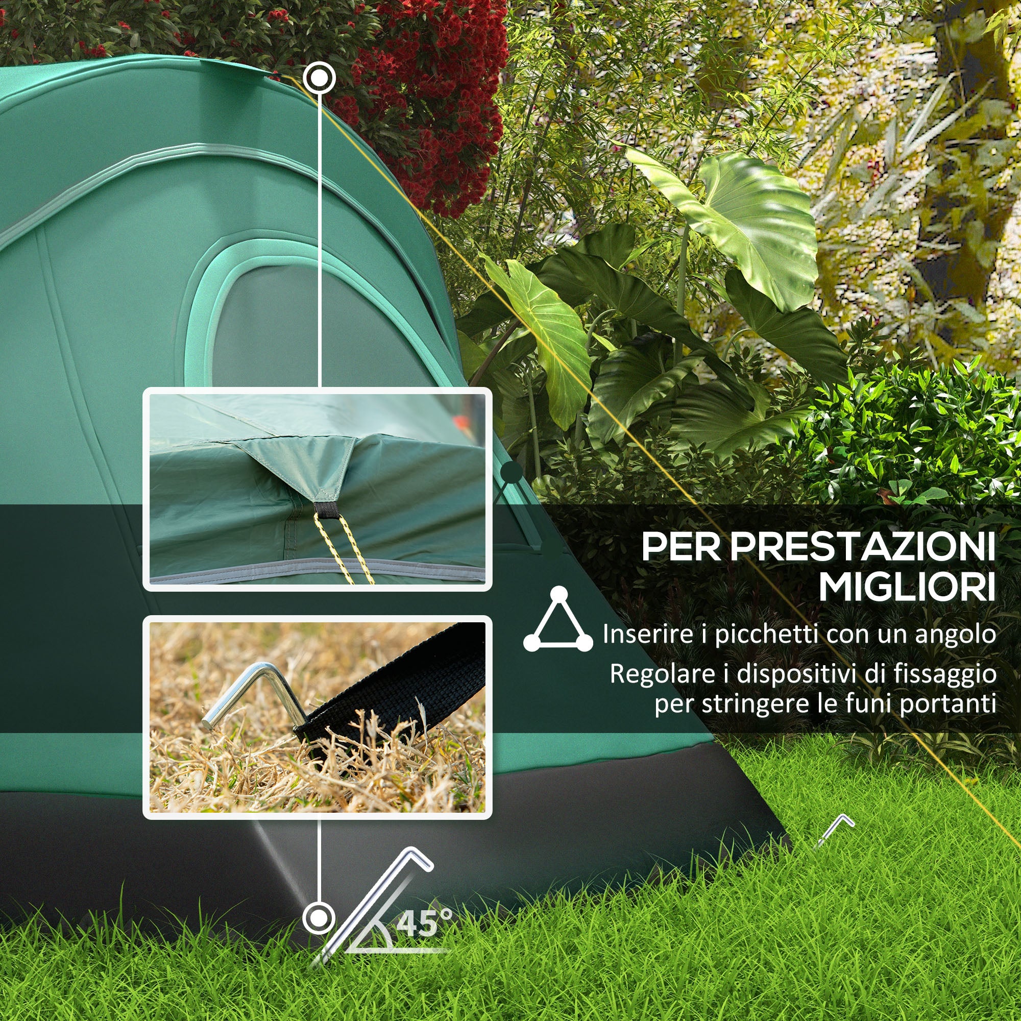 4-Person Water-Repellent Camping Tent with UV Protection, Fiberglass Poles, 4.55x2.3x1.8 m, Green