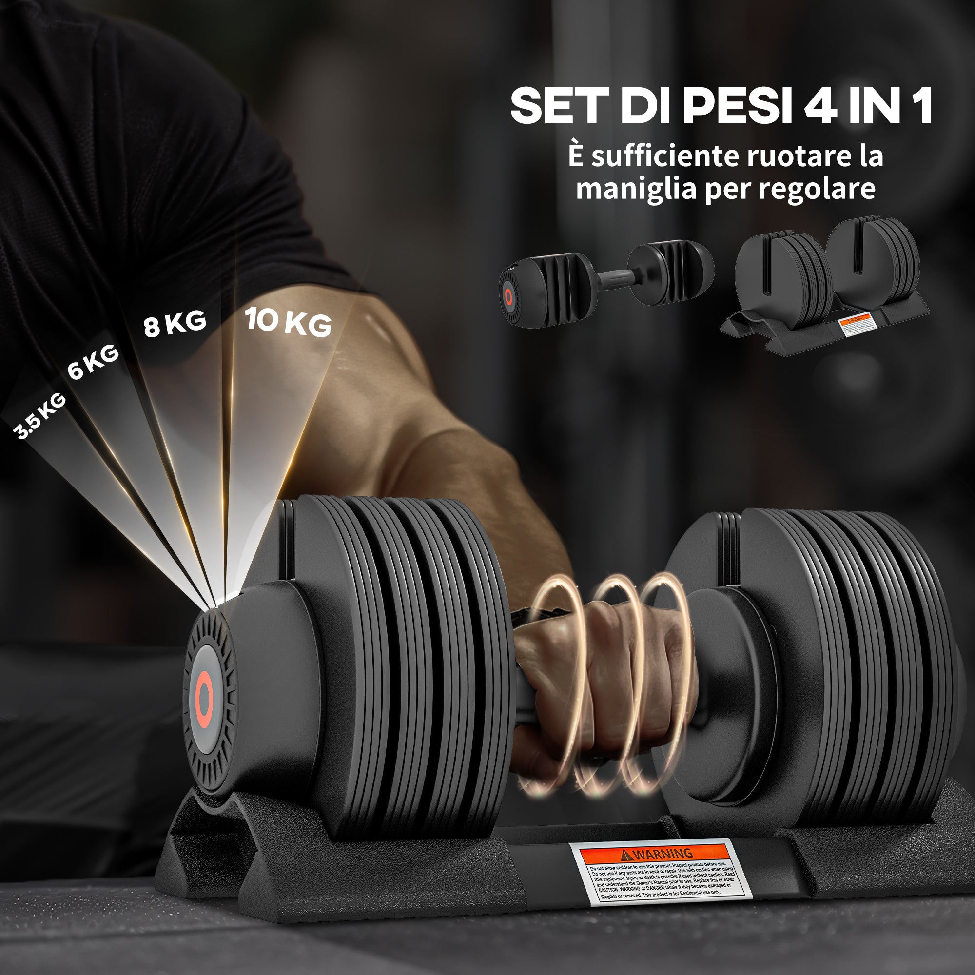 SPORTNOW Adjustable Weight Kit with Dumbbell Holder and Non-Slip Grip, in Steel and ABS, 33x16x16 cm, Black - Borgè
