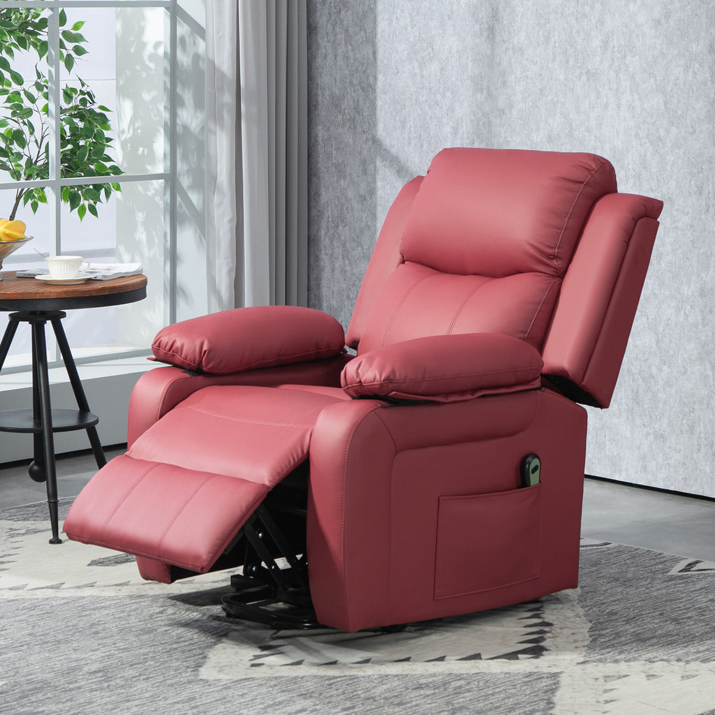 Lift Recliner Chair with Footrest and Remote Control, PU Leather, 76x90x105 cm, Red