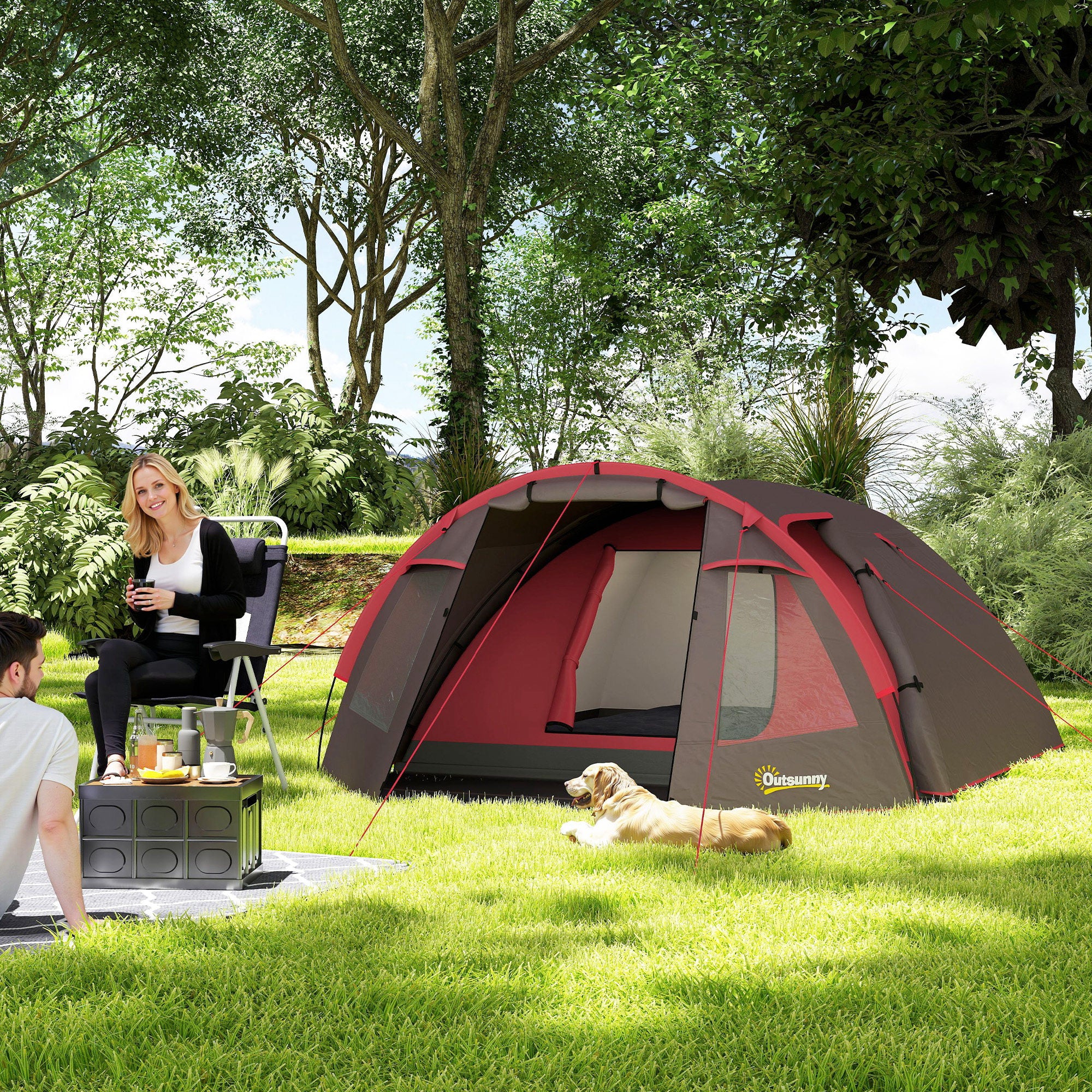 tent with separate rooms 2-4 Person Camping Tent with Separate Rooms, Waterproof with Double Doors, Gray