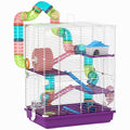 PawHut 5-Level Hamster Cage with Tubes, Wheel, Ladders, House and Bottle, 46x30x58 cm, Purple