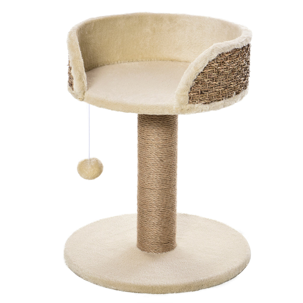 PawHut Scratching Post for Cats with Bed, Jute Pole and Hanging Ball, 40x40x49cm, Beige - Borgè