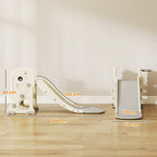 Foldable Children's Slide with Basketball Hoop and Ball, Made of PP and HDPE, 146x52x65 cm, Grey and Cream