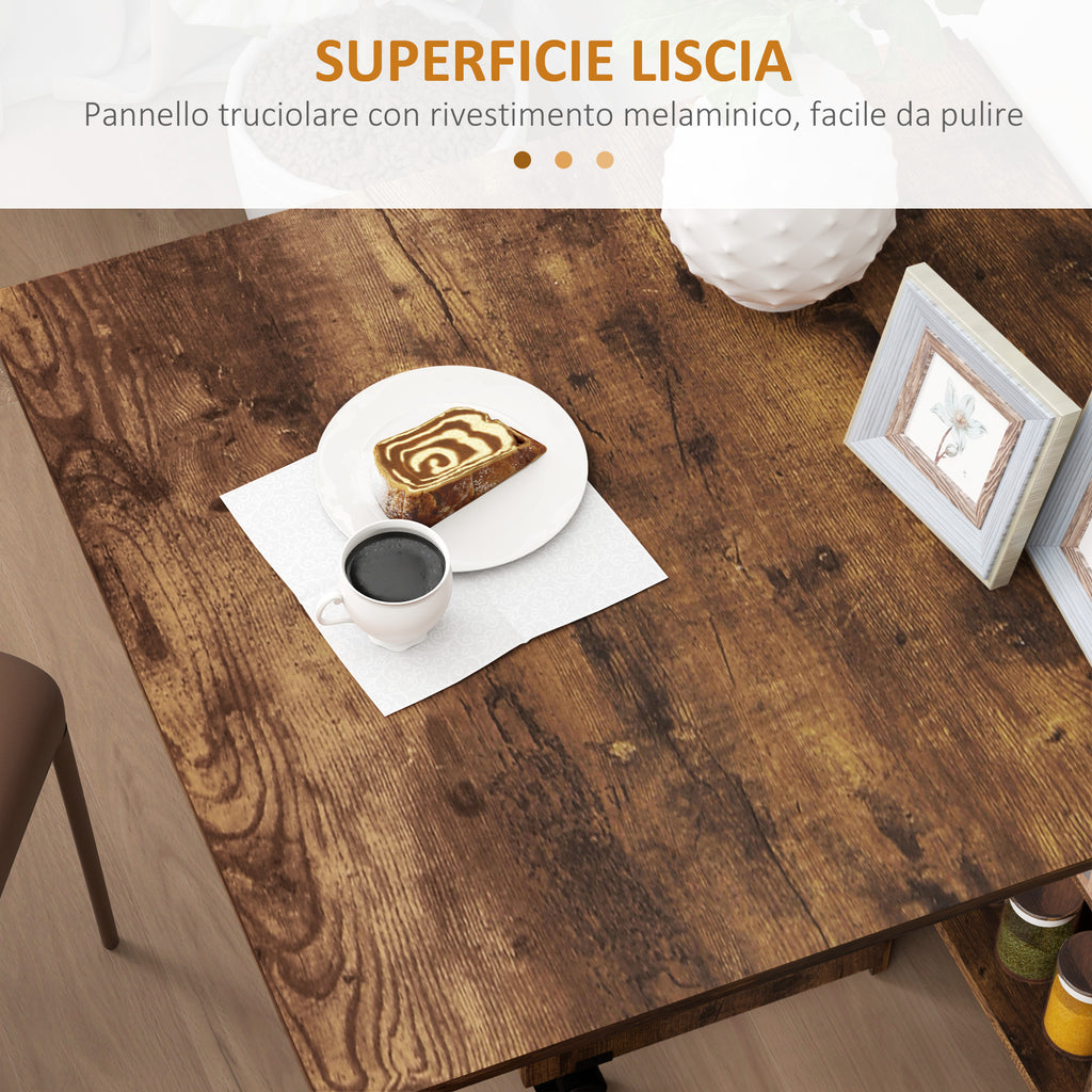 HOMCOM Folding Drop-Leaf Dining Table for 6 People with 2 Open Shelves and Lockable Castors, Brown