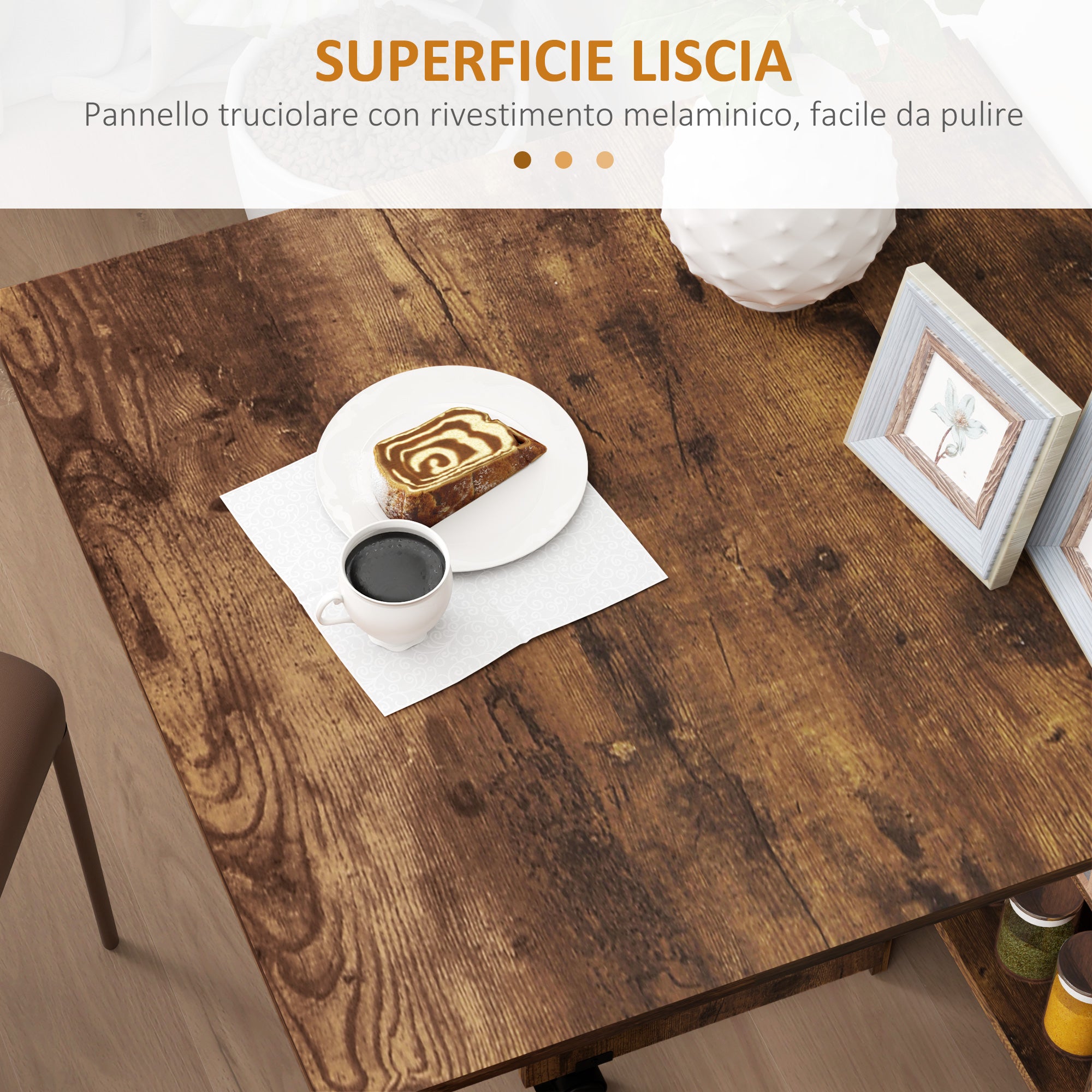 HOMCOM Folding Drop-Leaf Dining Table for 6 People with 2 Open Shelves and Lockable Castors, Brown