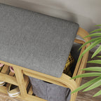 Entrance Shoe Rack Bench with Padded Seat, Slatted Design and Removable Basket, 70x30x45 cm, Wood