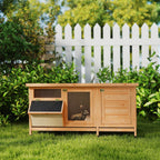 PawHut Outdoor Wooden Rabbit Hutch with Asphalt Roof, House, Trays and Feeder, 112x50x54 cm, Yellow