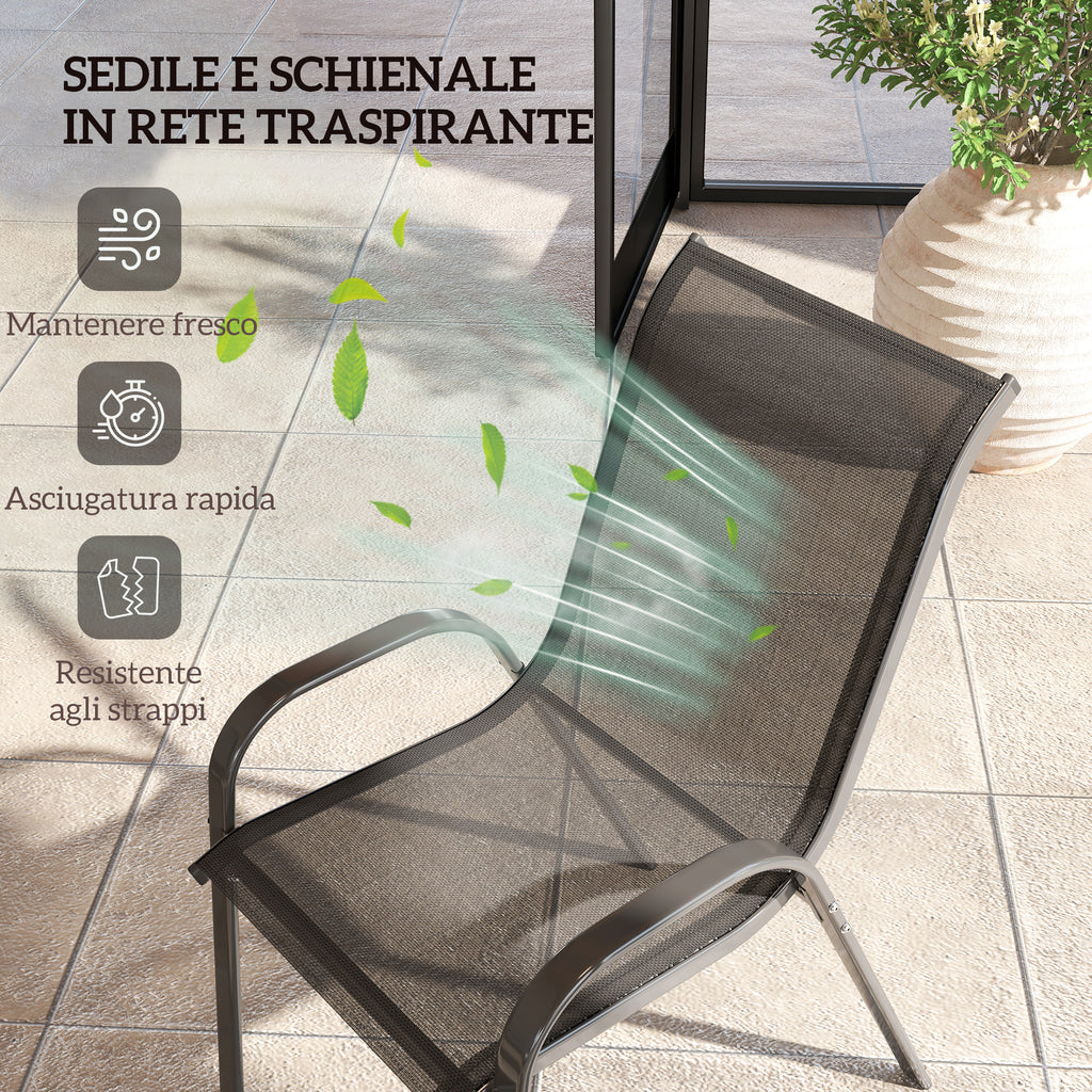 Set of 4 Stackable Garden Chairs in Steel and Breathable Mesh Fabric, 54x71x93 cm, Black