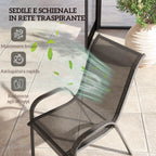 Set of 4 Stackable Garden Chairs in Steel and Breathable Mesh Fabric, 54x71x93 cm, Black