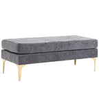 2-Layer Bed End Bench in Velvet Effect Fabric and Steel, 121x50.5x46.5 cm, Dark Grey and Gold