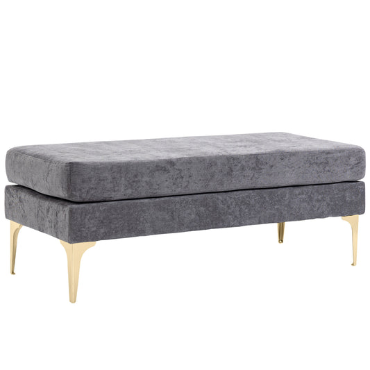 2-Layer Bed End Bench in Velvet Effect Fabric and Steel, 121x50.5x46.5 cm, Dark Grey and Gold