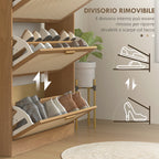 Shoe Rack for 18 Pairs of Shoes with 3 Folding Drawers in Wood and Rattan, 80x25x120 cm, Brown