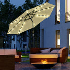 Outsunny Ø265cm Tilting Garden Umbrella with 32 Solar LED Lights and Crank Handle, Beige