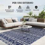 Reversible Geometric Style Outdoor Rug with Carry Bag, 182x274 cm, Blue and White